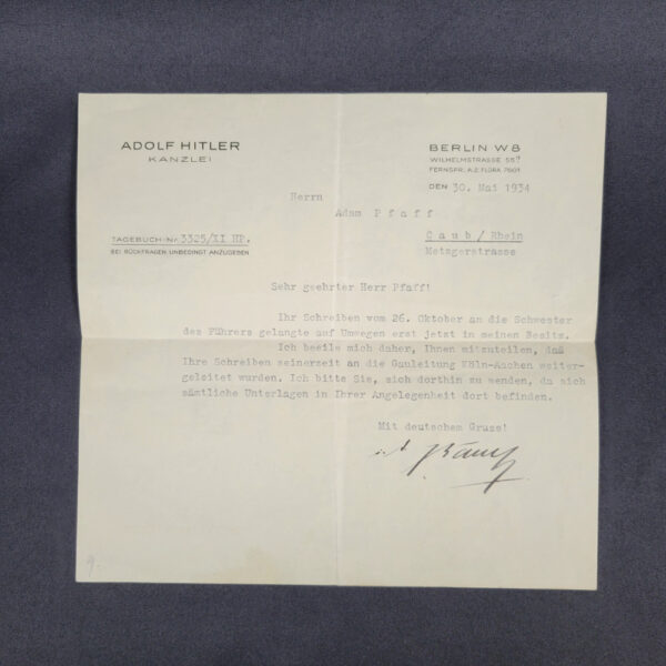 Letter from Adolf Hitler's Chancellery (Early 1934) - Image 4