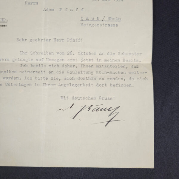 Letter from Adolf Hitler's Chancellery (Early 1934) - Image 7